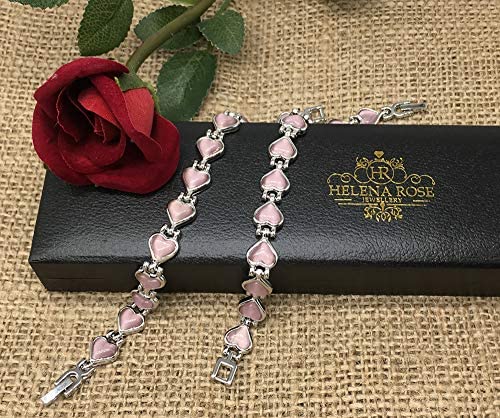 [Australia] - Magnetic Therapy Valentine Bracelet for Women - Pretty Pink Heart Links Semi - Precious Gemstones Fits Wrists up to 18 cm Fully Adjustable - Plus a Jewellery Gift Box 