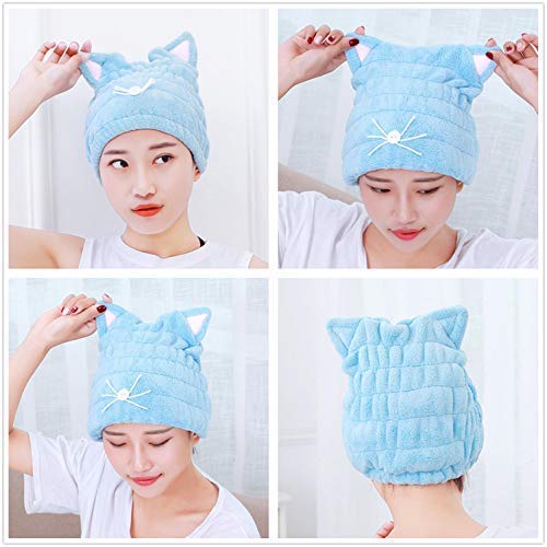 [Australia] - OrangeTag 2Pcs Ultra Absorbent Hair Quick Drying Towel Microfiber Hair Dry Wrap Turban Cute Kitty Ears Cap Bath Tool Hat for Women Girls 