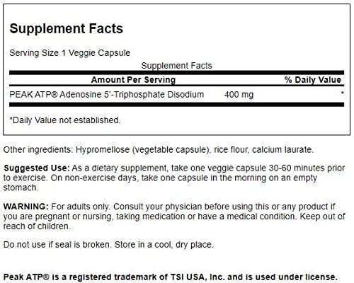 [Australia] - Swanson Maximum Strength Peak ATP-Natural Supplement Promoting Cellular Energy Support-Supports Physical Performance and Promotes Healthy Blood Flow Support-(30 Veggie Capsules, 400mg Each) 1 Pack 