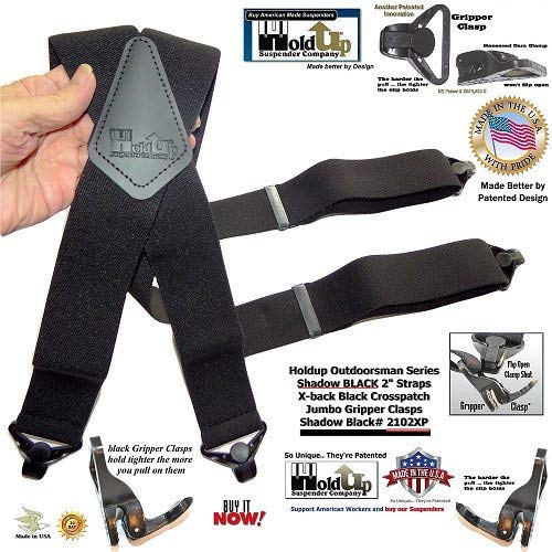 [Australia] - Holdup Suspender Company 2" Wide Shadow Black X-back Suspenders with Patented jumbo black Gripper Clasps 