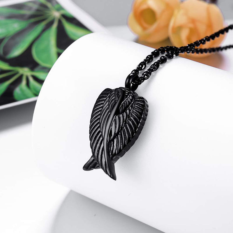 [Australia] - Dletay Angel Wing Cremation Necklace for Ashes Stainless Steel Urn Pendant Ashes Holder Memorial Jewelry-I’m Here Watching Over You Black 