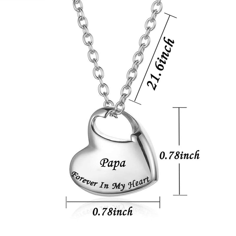 [Australia] - GISUNYE Cremation Urn Necklace for Ashes Urn Jewelry,Forever in My Heart Carved Locket Stainless Steel Keepsake Waterproof Memorial Pendant for mom & dad with Filling Kit (Papa)… 