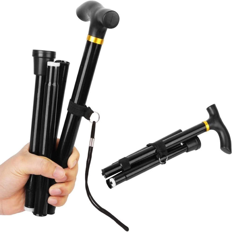 [Australia] - Foldable Walking Stick, Adjustable Walking Cane for Women, Men, Lightweight Walking Sticks for Disabled Anti Slip Rubber Base, Metal, Black 