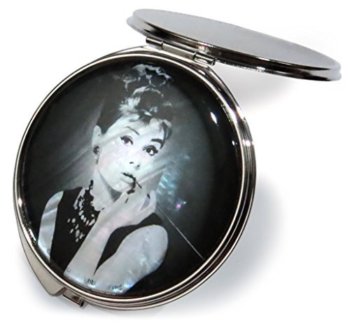 [Australia] - MADDesign Mother of Pearl Audrey Hepburn Compact Mirror Folding Magnify Black Black White 