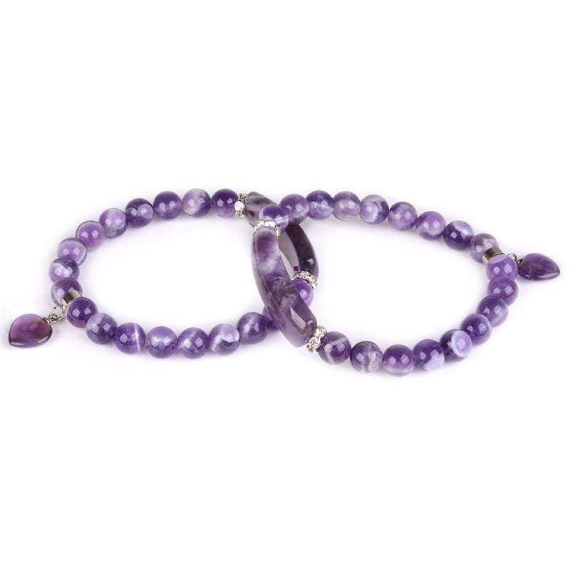 [Australia] - Justinstones Gem Semi Precious Gemstone Love Heart Charm Stretch Beaded Bracelet Unisex African Amethyst 