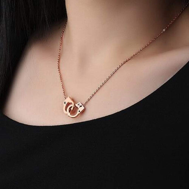 [Australia] - Kingray Jewelry Stainless Steel Infinity Interlocking Circle Handcuff Karma Charm Necklace Rose Gold 