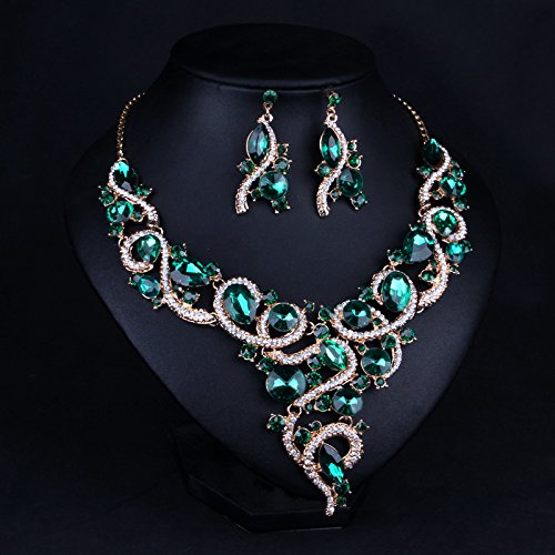 [Australia] - ENUUNO Costume Jewelry for Women Prom Blue Crystal Flowers Luxury Choker Necklace and Earrings Bridal Jewelry Set for Wedding 