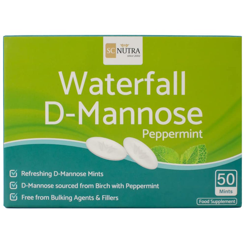[Australia] - Waterfall D-Mannose Mints | D-Mannose & Peppermint Chewable Tablets | Easy to Suck, Chew or Swallow | Plastic-Free Packaging | 50 x 1000mg Mints / Tablets 