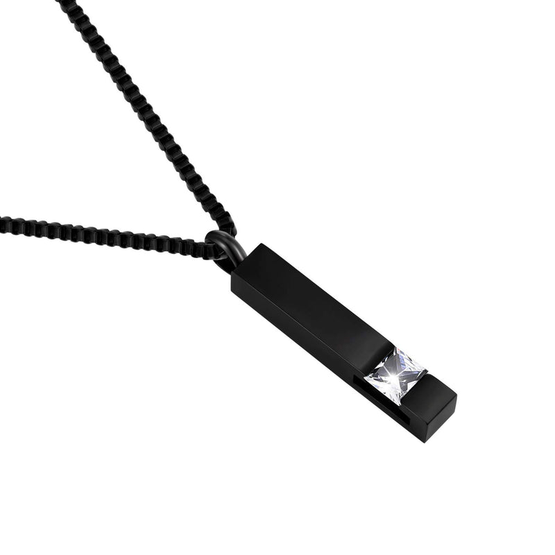 [Australia] - Black Square Bar With White Zircon Cremation Urn Necklace for Ashes Memorial Pendant stainless steel Jewelry Grandma 