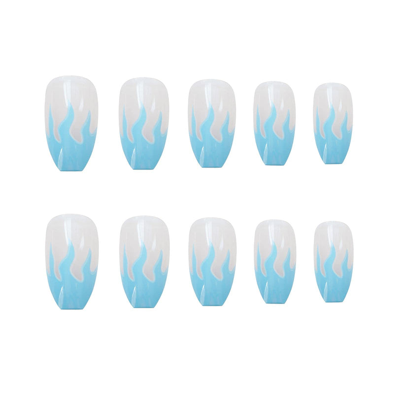 [Australia] - NXYVB 2021 new square flame fake nails 24PCS design blue fire pattern full coverage fake nails artificial nails art decal tips,Blue flame 