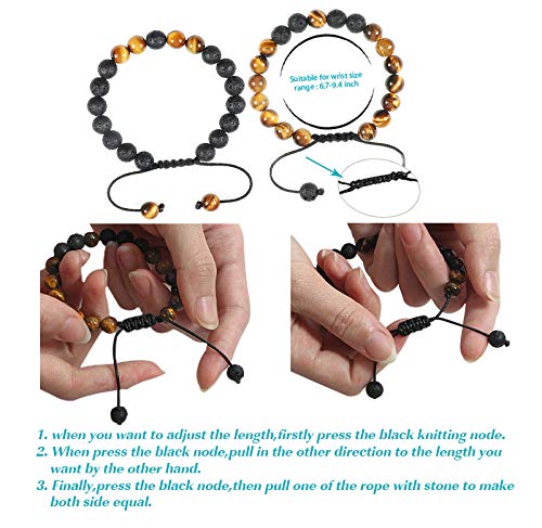 [Australia] - XHSM Tiger Eye Lava Rock Bracelet for Men and Women, 8mm Natural Tiger Eye Beads Stone Adjustable Bracelet Aromatherapy Essential Oil Diffuser Lava Bracelet Gifts for Men 