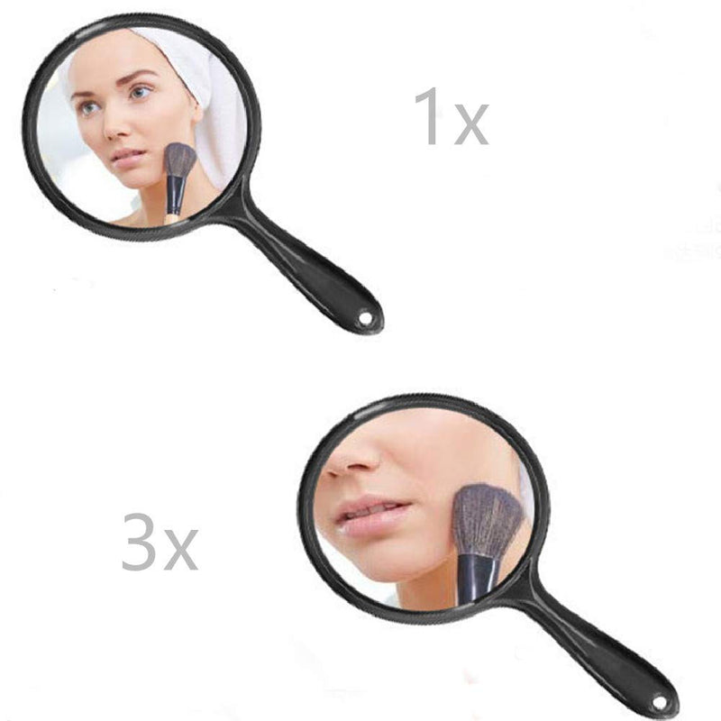 [Australia] - TOPYHL Makeup Hand Mirror, Double-Sided 3X 1x Magnifying Large Travel Handheld Mirror Cosmetic Mirror Acrylic Clear Finish Round Mirror (Black) Black 