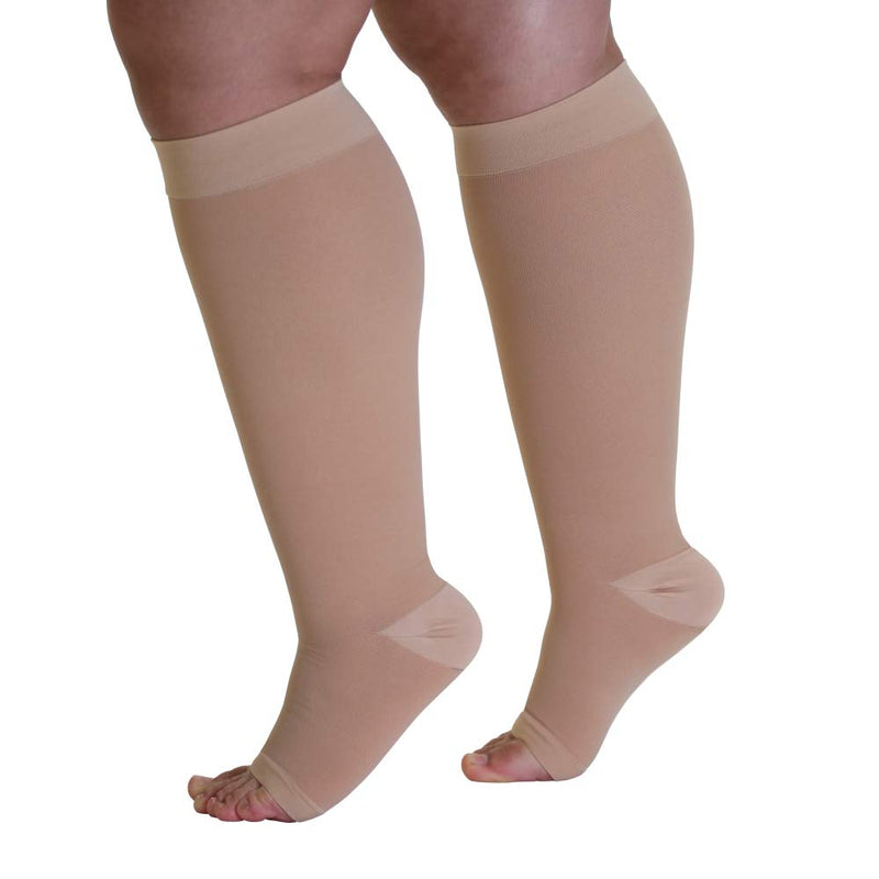 [Australia] - Made in The USA - Plus Size XXL Opaque Compression Socks with Extra Wide Calf - Knee-Hi Firm Support - Open Toe - 20-30mmHg – 2XL Compression Stockings for Woman - Support Socks for Men Beige XX-Large 