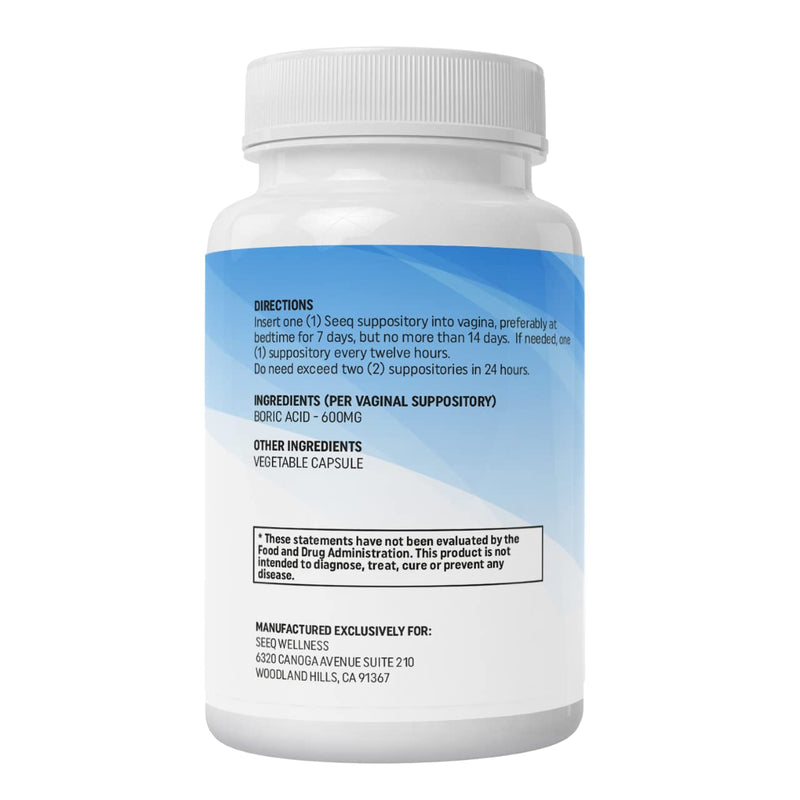 [Australia] - SeeQ Wellness Boric Acid Vaginal Suppositories - Helps Support Odor Control and Balance Vaginal PH, Made in USA - 30 Count 