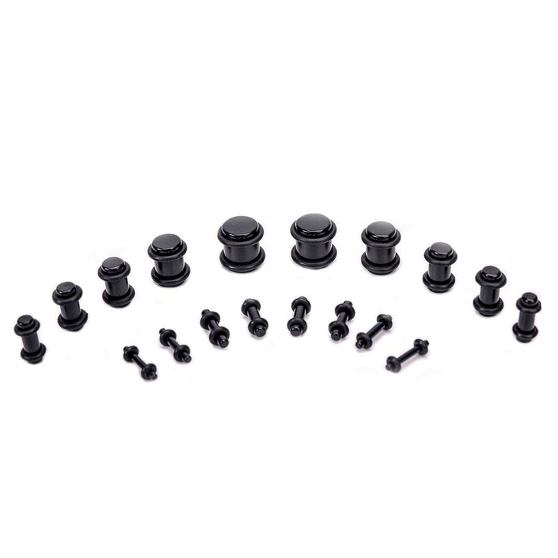 [Australia] - LLGLTEC Ear Stretching Kit 50 Pieces 14G-00G Ear Gauges Expander Set Acrylic Tapers and Plugs & Silicone Tunnels Body Piercing Jewelry Set with EVA Box Black 