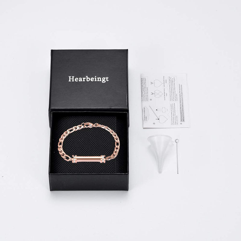 [Australia] - Hearbeingt Memorial Bracelet, Cylinder Cremation Jewelry Urn Bangle for Ashes, Classic Crystal Cremation Keepsake Ashes Holder Made of Stainless Steel with Free Fill Kit Rose Gold 