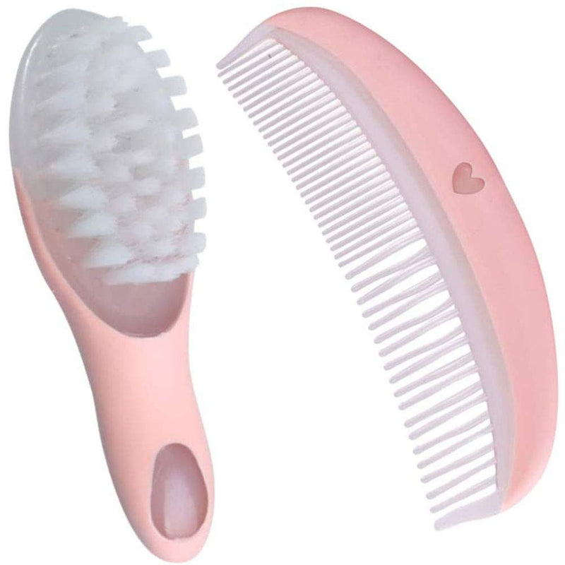 [Australia] - Baby Soft Brush and Comb Set -YUESEN Eco Friendly Massage Hairbrush Bath Brush for Newborns and Toddlers - Soft & Gentle for Your Baby First Steps,2 Pcs (Pink) 