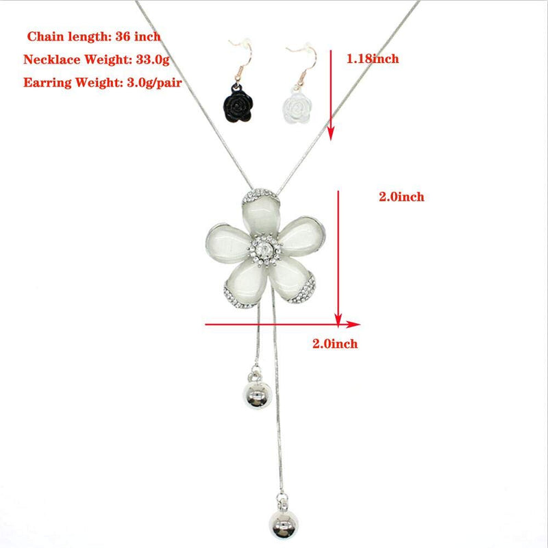 [Australia] - TULIP LY White Crystal Pendant Necklace Long Sweater Necklace Fashion Jewelry for Women Girls 5 Petals Flower Necklace 