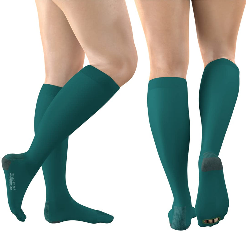 [Australia] - Fitlegs Anti-Embolism Stockings (1 Pair) - Open-Toe - Below Knee - 18mmHg - AES Teal Green Stockings - Hospital Compression Stockings - DVT Stockings Small 