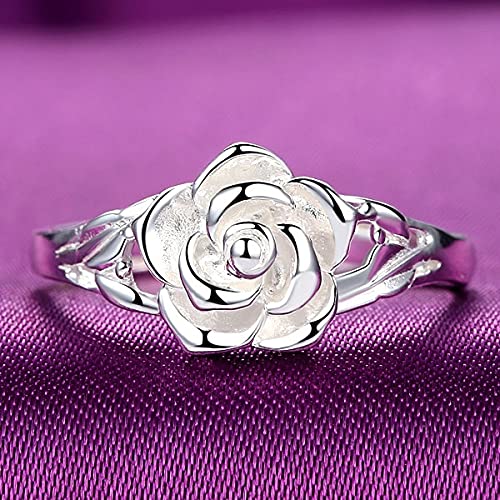 [Australia] - Women vintage Rose Flower 925 Silver Plated Rings jewelry Party wedding Rings jewelry gift 5 