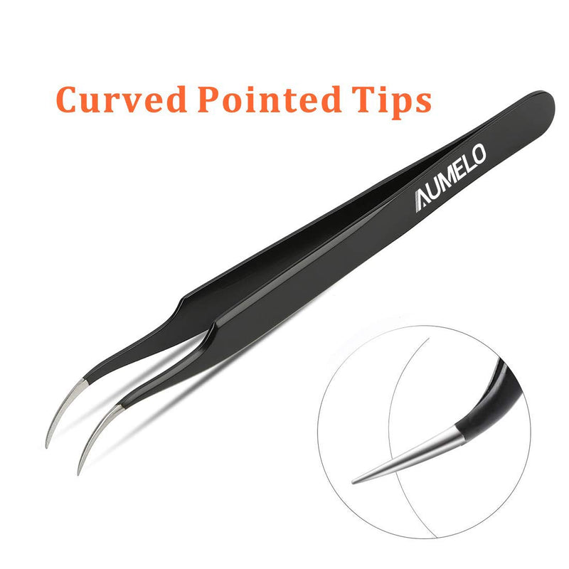 [Australia] - Tweezers for Eyelash Extensions by AUMELO - 3 PCS Professional Stainless Steel Precision Eyelashes Lash Tweezers Set for Your Beauty - Steel Pointy Ends Meet Perfectly,Black Black 