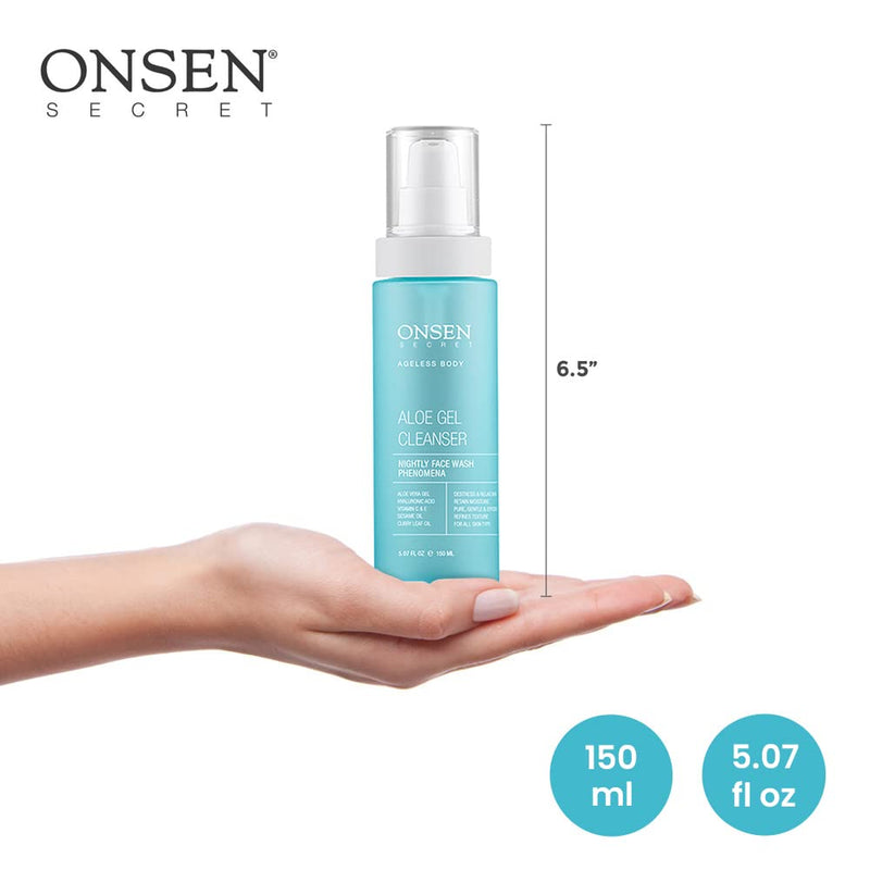 [Australia] - Onsen Secret Japanese Aloe Vera Face Wash - Premium Nightly Facial Cleanser for Makeup Removal, Heals Dry & Sensitive Skin, Hyaluronic Acid, Curry Leaf Oil, Vitamin C & E, Gel Cleanser Aloe Gel Cleanser 150 ml 
