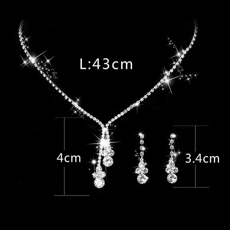 [Australia] - Yean Bride Wedding Necklace Earrings Set Silver Crystal Jewelry Set Bridal Choker Necklace for Women and Girls 