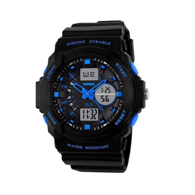 [Australia] - FeiWen Multifunction Waterproof Watches for Women Boys Student Outdoor Sport Military Army LED Electronic 12H / 24H Digital Analog Quartz Dual Dial Timezone Plastic with Rubber Strap, Blue 