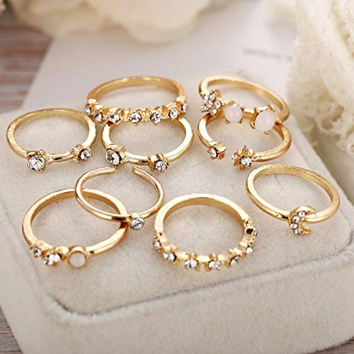 [Australia] - Cathercing 9 Pcs Women Rings Set Knuckle Rings Gold Bohemian Rings for Girls Vintage Gem Crystal Rings Joint Knot Ring Sets for Teens Party Daily Fesvital Jewelry Gift(style 4) 