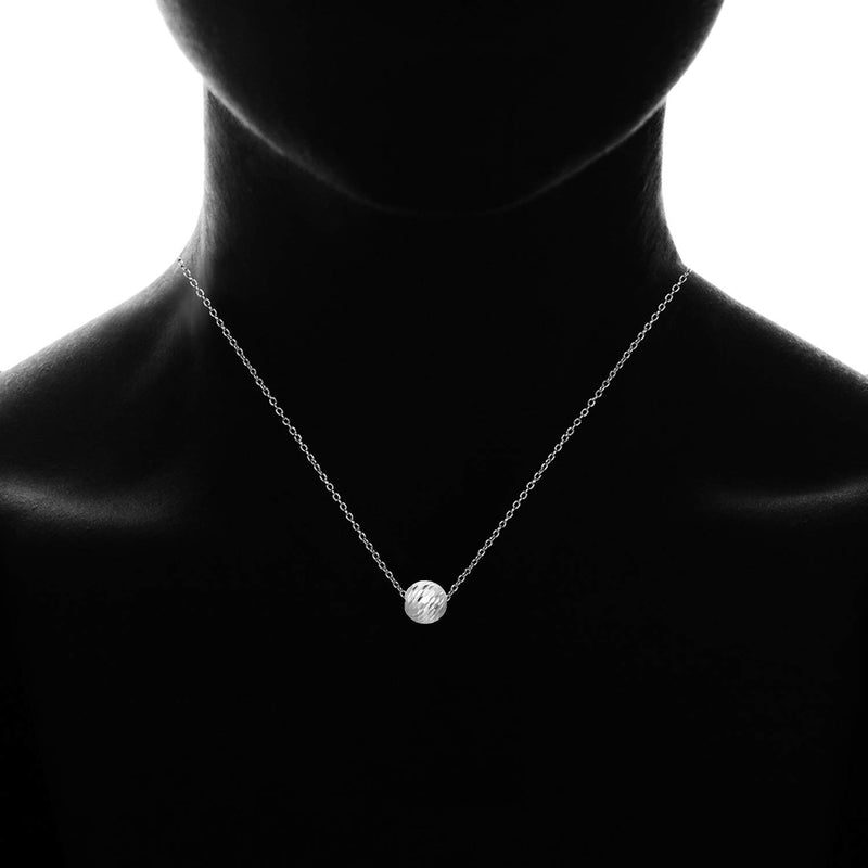 [Australia] - Sea of Ice Sterling Silver Diamond-Cut 10mm Sliding Bead Ball Necklace Pendant Chain Minimalist Jewelry Mothers Day 