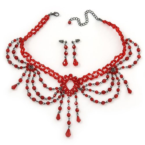 [Australia] - Avalaya Red Gothic Costume Choker Necklace and Earring Set 
