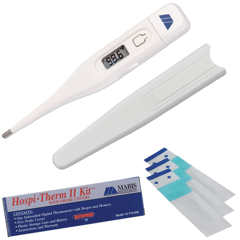 [Australia] - MABIS 60 Second Thermometer Kit, Dual Scale (Fahrenheit & Celsius) Digital Thermometer for Adults and Kids, Oral, Rectal, and Underarm Thermometer, Includes 5 Probe Covers, Case and Battery 