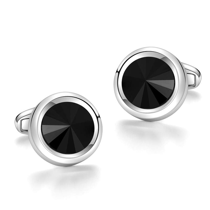 [Australia] - MERIT OCEAN Mens Cufflinks Elegant Style Cuff Link Super Shiny Swarovski Navy Blue Crystal Circular Cufflinks with Gift Box Black 