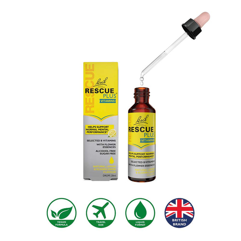 [Australia] - Nelsons Rescue Remedy Plus Dropper, Flower Essences, B Vitamins, Emotional Wellness and Balance, Alcohol Free, Easy To Use Format 1 Dropper Bottle x 20 ml 