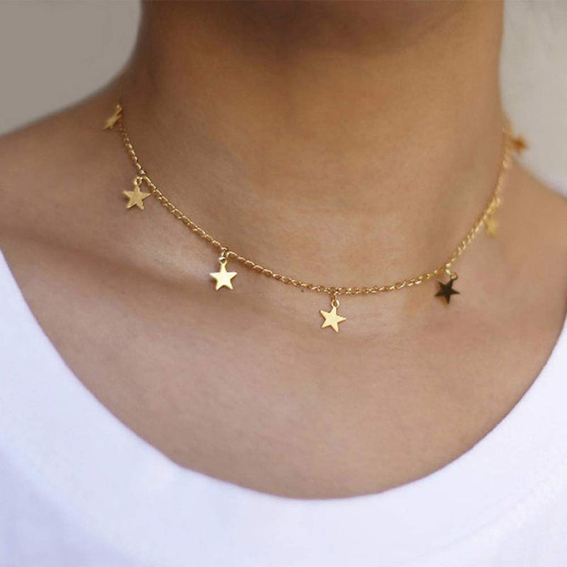 [Australia] - Star Necklace Choker for Women Cute Bead Necklace for Teen Girl Star Choker Necklace Style A(gold+Silver) 