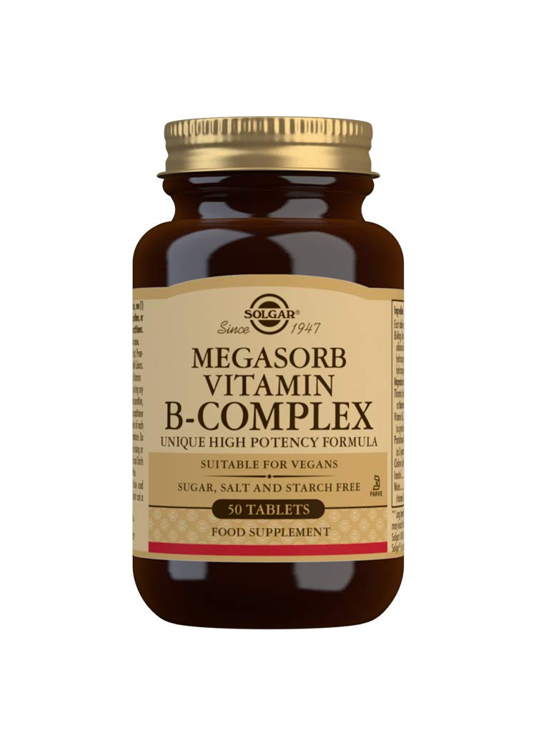 [Australia] - Solgar Megasorb Vitamin B-Complex Tablets - Pack of 50 - High Potency and Absorption - Improved Energy and General Vitality - Vegan and Gluten Free Unflavoured 60 g (Pack of 1) 