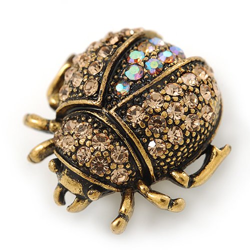 [Australia] - Avalaya Small Topaz, AB Crystal 'Ladybug' Brooch in Gun Metal - 24mm Length 
