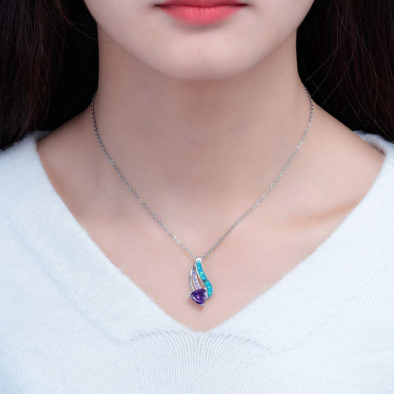 [Australia] - CiNily Heart Pendant Necklace 14K White Gold/Rose Gold Plated Opal Jewelry for Women Girls herat-amethyet 