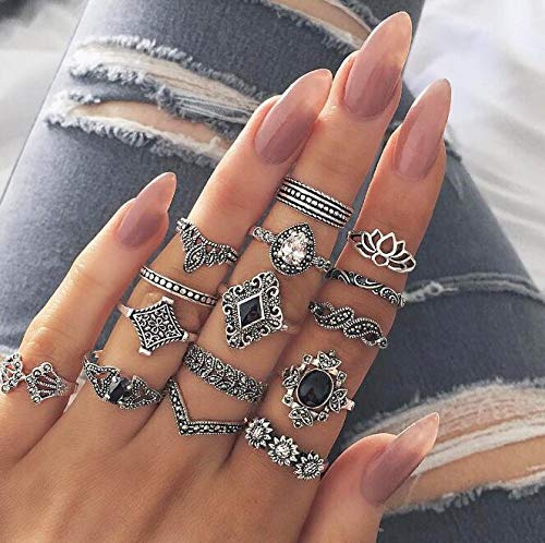 [Australia] - NNIOV 41Pc Fashion Boho Knuckle Rings Set for Women Girls Men, Vintage Retro Crystal Bohemian Midi Rings, Joint Nail Band Cuff Toe Statement Finger Rings, Snake Octopus Elephant Feather (41 Pcs a set) 