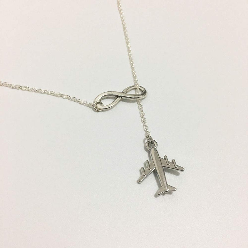 [Australia] - Elegant Cute Flying Airplane Handcuffs Infinite Y-Shape Pendant Necklace Punk Jewelry for Women and Girl Airplane Necklace 