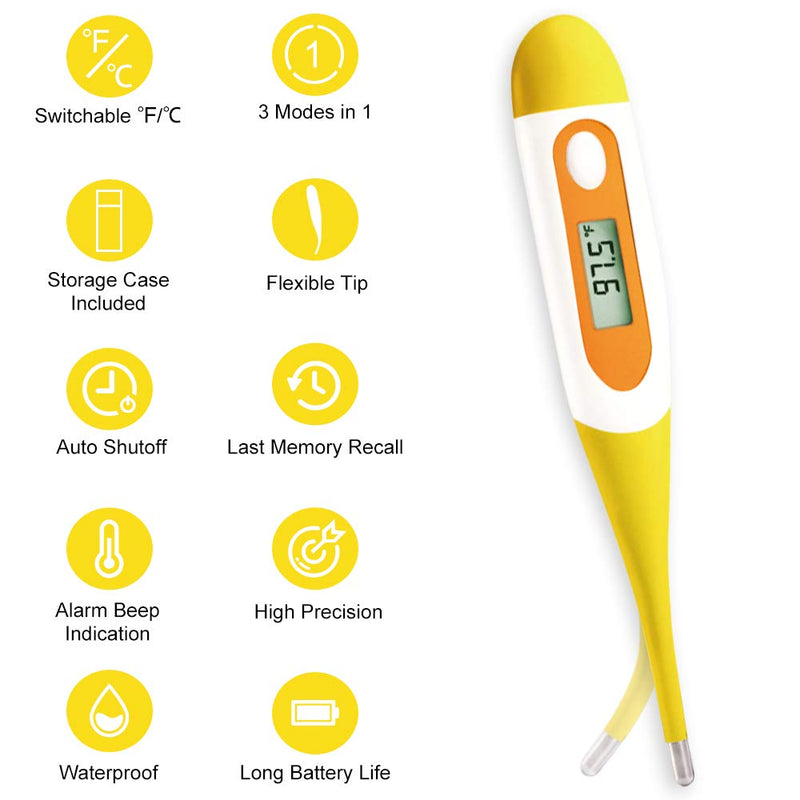 [Australia] - Digital Oral Thermometer for Adults Baby Infant Thermometer,Easy@Home Medical Thermometer,Basal Body Temperature Thermometer for Rectal Mouth Underarm with Fever Alarm EMT-021-Yellow 