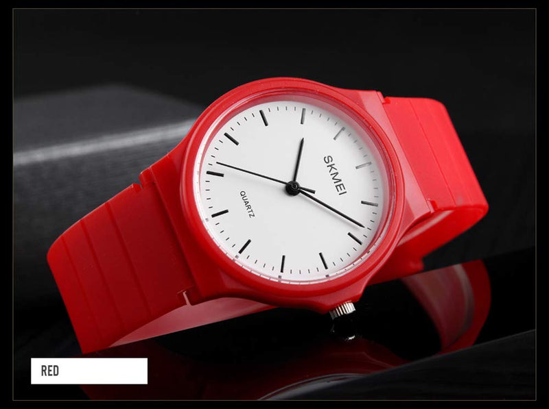 [Australia] - Simple Design Analog Watch with Resin Band for Men/Women Student Watches Red 