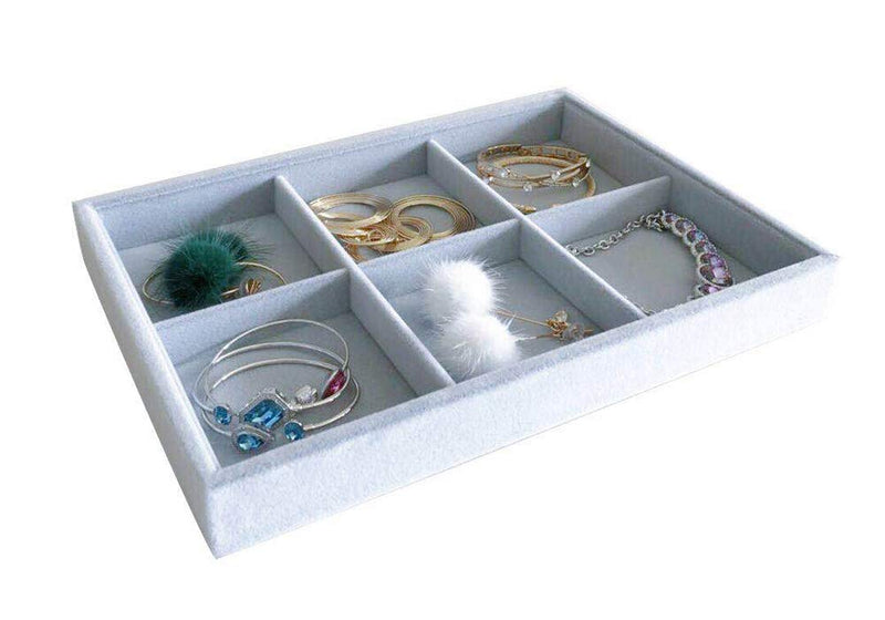 [Australia] - Svea Display 6-Grid Stackable Premium Quality Grey Velvet Jewelry Organizer Multi Function Rearrangeable Divider for Collectibles Jewelry Necklace Earring Ring Buttons Precious Stone Art Delicate 