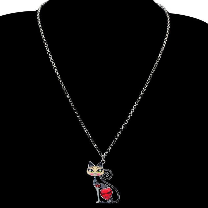 [Australia] - BONSNY Statement Enamel Rhinestone Chain Cat Necklaces Pendant Original Design for Women Girls Jewelry New Grey 