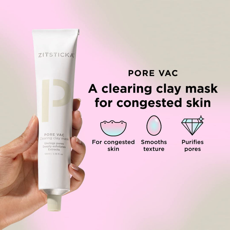 [Australia] - PORE VAC by ZitSticka, Acid-Rich Clay Mask To Vacuum Pores + Smooth Texture | Derm-Backed (100ml) 3.38 Fl Oz (Pack of 1) 