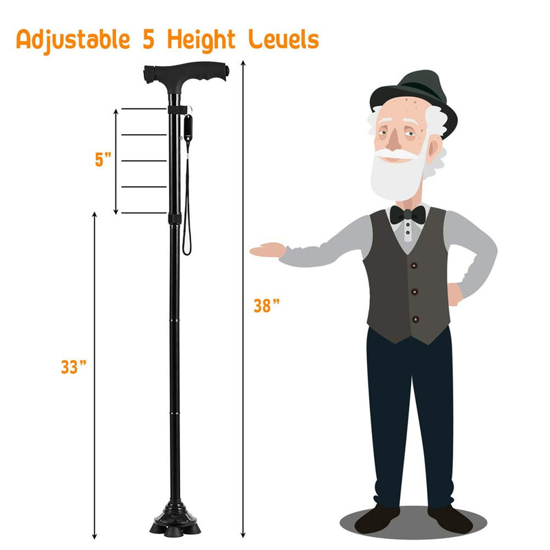 [Australia] - Folding Cane with Led Light, Adjustable Canes and Walking Sticks for Men and Women, Walking Cane Stick for Elderly with Cushion T Handle and Pivoting Quad Base 