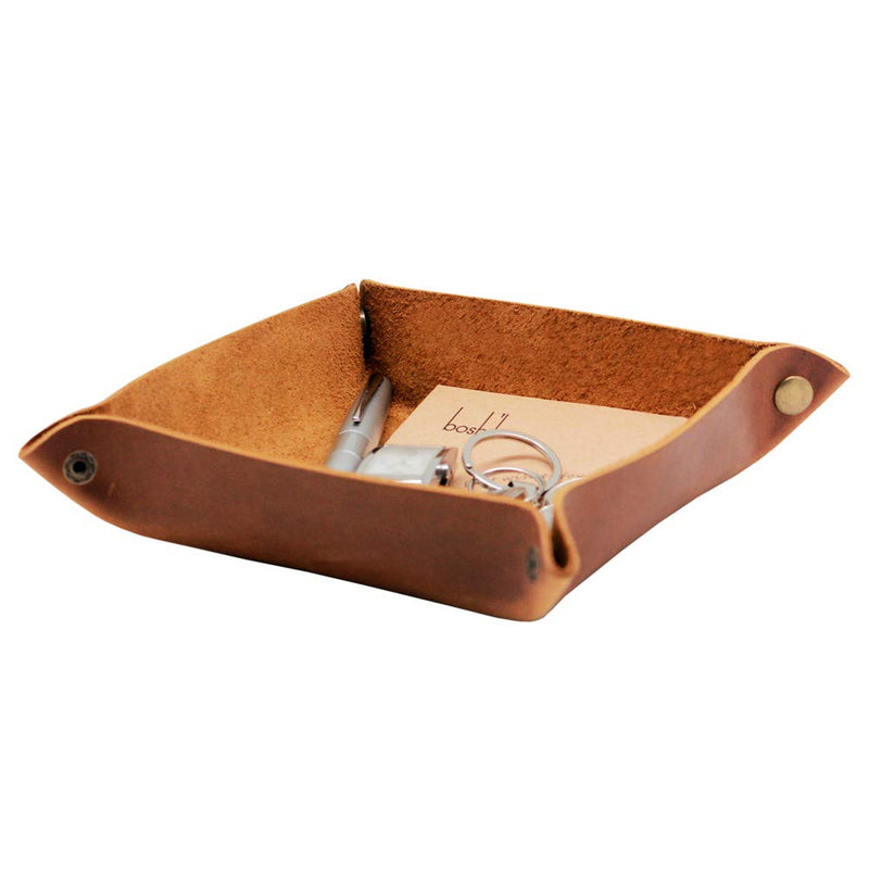 [Australia] - boshiho Valet Tray for Men, Leather Jewelry Catchall Key Phone Coin Box Change Caddy Bedside Storage Box (Crazy Horse Leather - Light Brown) Crazy Horse Leather - Light Brown 