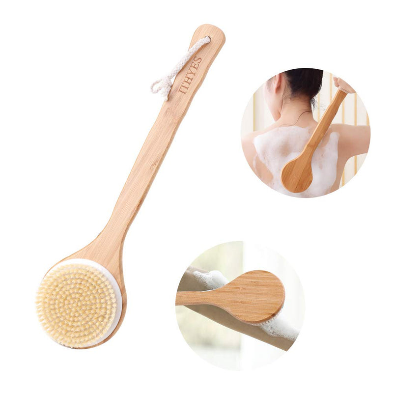 [Australia] - Ithyes Body Brush Dry Brushing Back Scrubber Shower Bath Brush Bamboo Wood Long Handle Natural Bristles exfoliating Massage Improve Blood Circulation Cellulite 