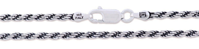 [Australia] - Sterling Silver Diamond-Cut Oxidized Rope Chain Solid 925 Italy Necklace 2.5mm – 8" (Bracelet) 