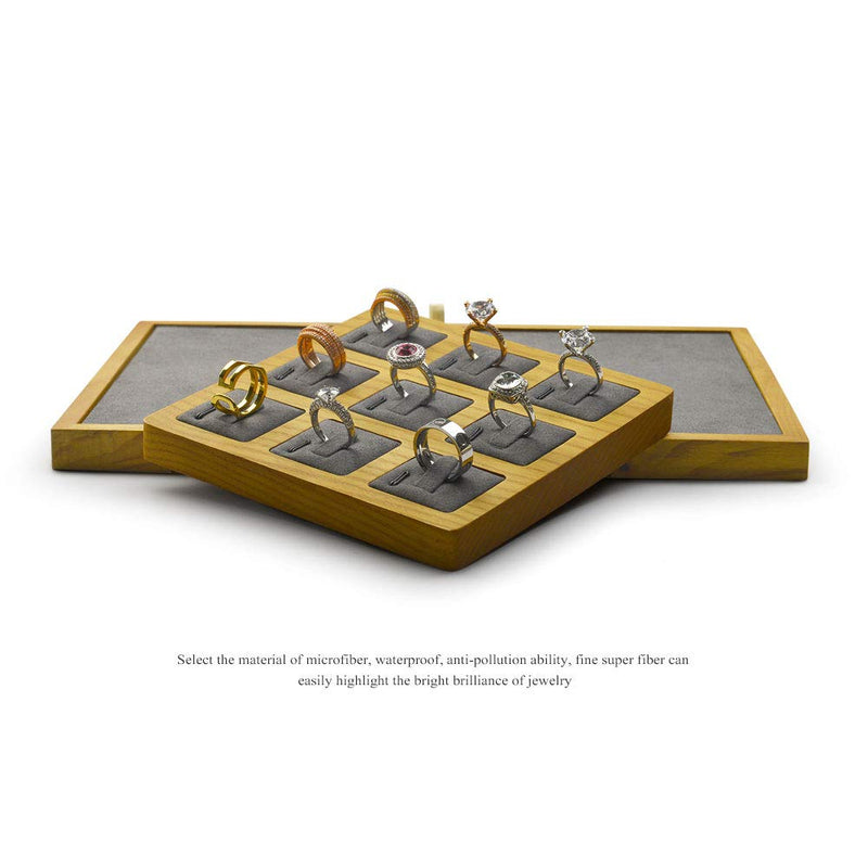 [Australia] - Oirlv Solid Wood Ring Display Stand Showcase Ring Display Organizer Tray 9 Bits Ring Holder (Grey) Grey 